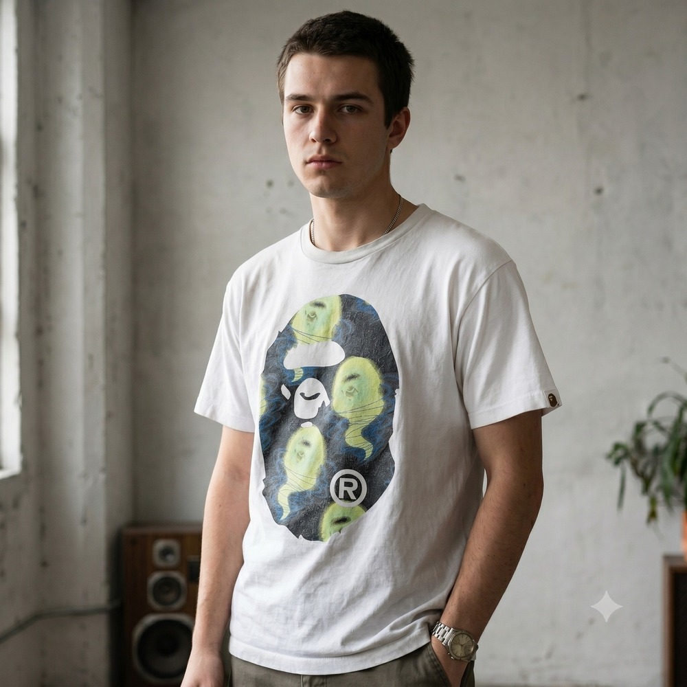 A Bathing Ape Mens T-Shirt Medium Big‎ Ape Head Ghost Graphic Streetwear